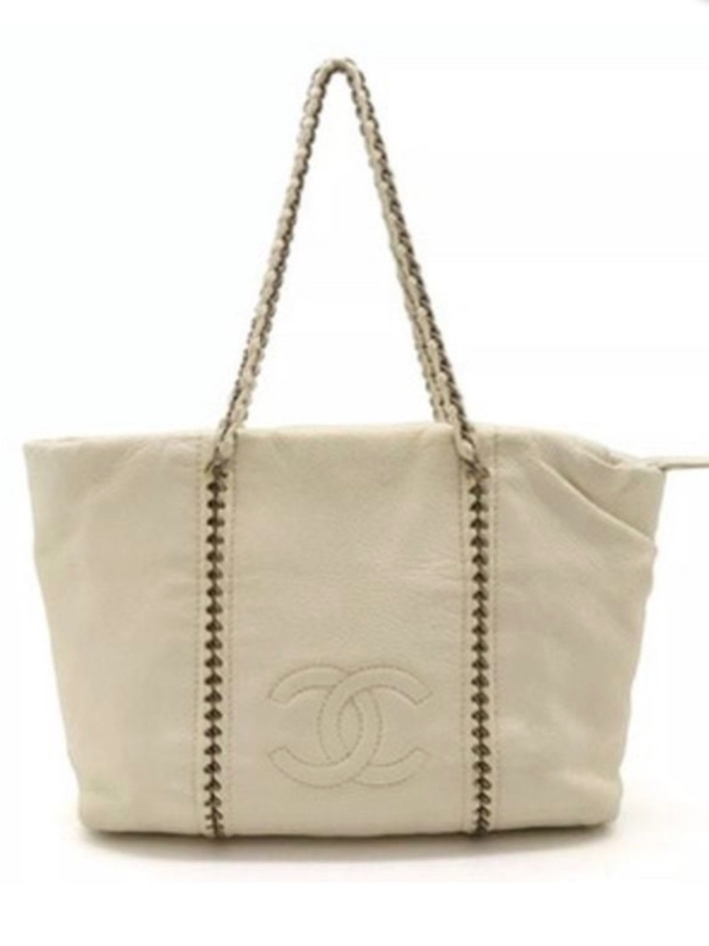 CHANEL luxury line Coco Mark tote bag Ivory lambskin silver hardware